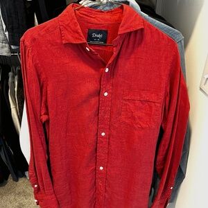Drake's London Red Linen spread collar shirt, Size 15-38